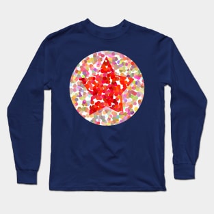 Red Dotty Star on Pink Long Sleeve T-Shirt